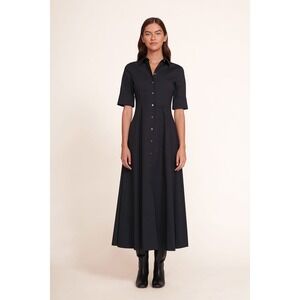 STAUD Joan Maxi Dress Black Button Front Short Sleeve Shirt Dress